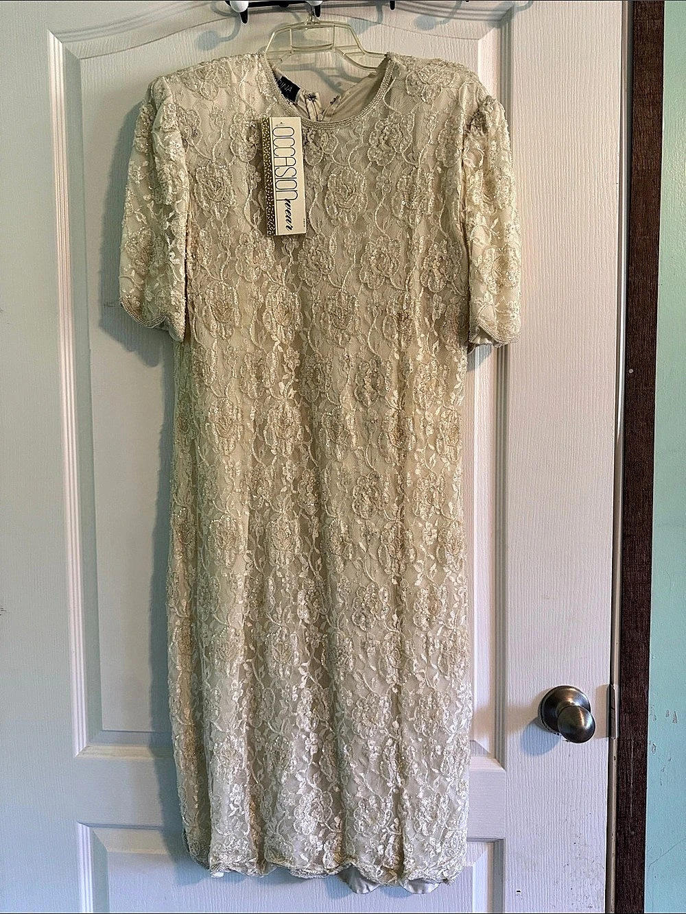 Vintage Carina Beaded Lace Sheath Dress Ivory Cream Size XL NWT Deadstock 90s